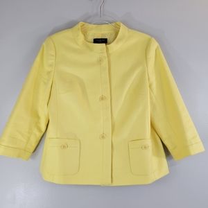 TALBOTS yellow textured linen 3/4 sleeve button front lined summer blazer jacket